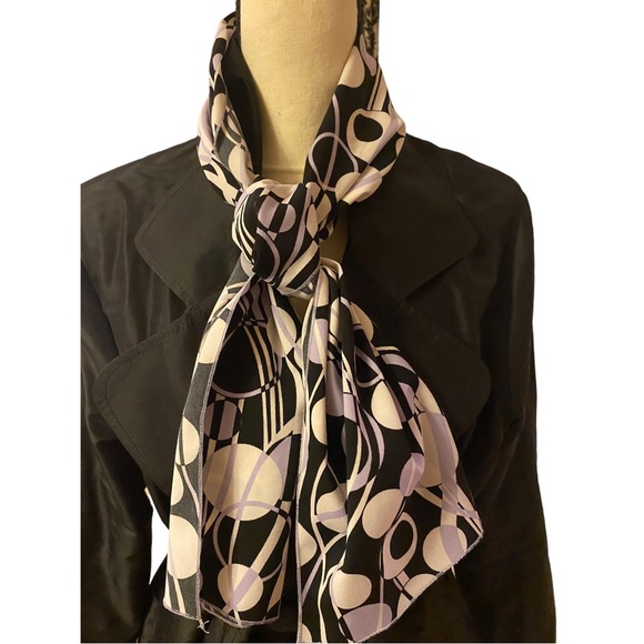 Womens Scarf Black Purple White 53” x 11” - Picture 3 of 3